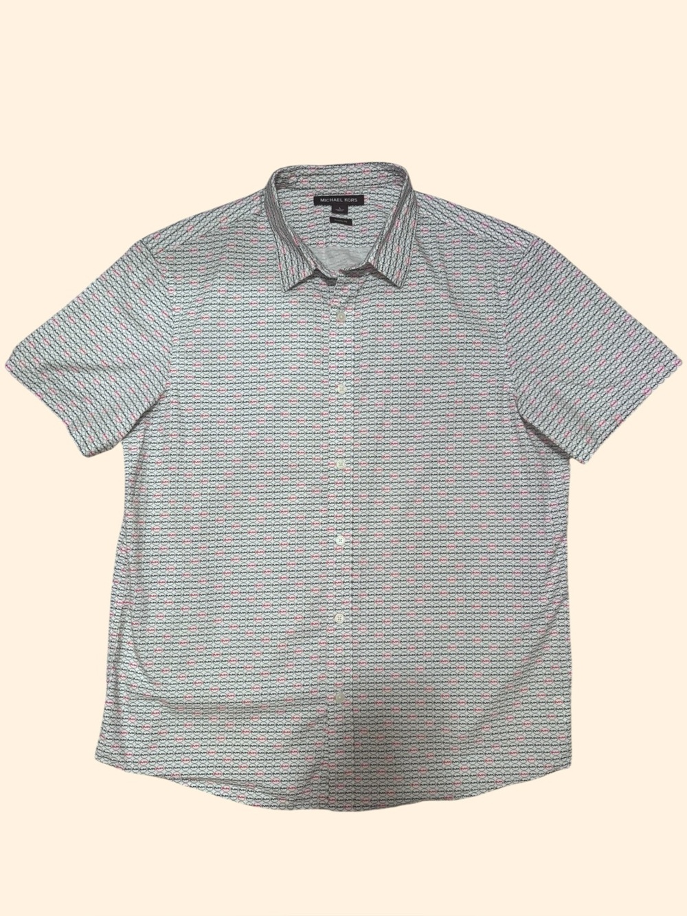 Michael Kors Short-Sleeve Button-Down Shirt in Red and Navy MK Micro Pattern